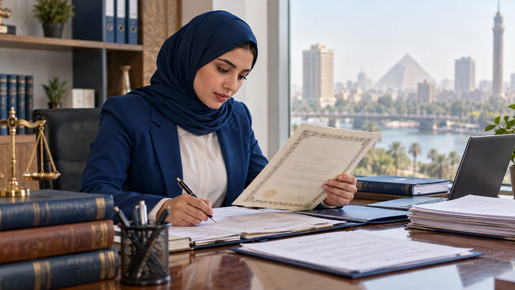 مترجمة في القاهرة تراجع مستندات علامة تجارية لشركة